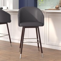 Margo 30 Commercial Grade MidBack Modern Barstool with Walnut Finish Beechwood Legs and Curved Back Gray LeatherSoftSilver A