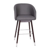 Margo 30 Commercial Grade MidBack Modern Barstool with Walnut Finish Beechwood Legs and Curved Back Gray LeatherSoftSilver A