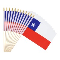 Ckexin 25Pack Small Chile Flag Handheld Mini Chilean Flag On Stick 5X8 Inch