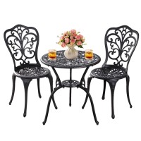 Withniture Patio Bistro Set 3 Piece Outdoor Cast Aluminum Outdoor Bistro Table And Chair Set Of 2 With 197 Umbrella Hole All