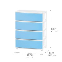 Iris Usa 4 Wide Drawer Storage, Organizer Unit For Bedroom, Closet, Living Room, Nursery, Dorm, White Frame With Matte Soft-Blue Front Panels, Set Of 1