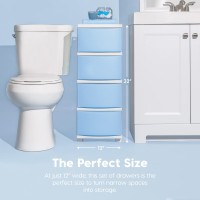 Iris Usa 4 Slim Drawer Storage, Organizer Unit For Bedroom, Closet, Kitchen, Bathroom, Laundry Room, Dorm, White Frame With Matte Soft-Blue Front Panels, Set Of 1