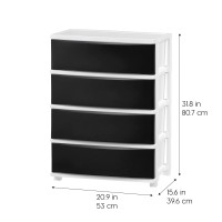 Iris Usa 4 Wide Drawer Storage, Organizer Unit For Bedroom, Closet, Living Room, Nursery, Dorm, White Frame With Matte Black Front Panels, Set Of 1