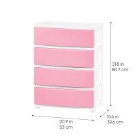Iris Usa 4 Wide Drawer Storage, Organizer Unit For Bedroom, Closet, Living Room, Nursery, Dorm, White Frame With Matte Soft-Pink Front Panels, Set Of 1
