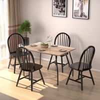 Kotek Wood Dining Chairs Set Of 4, Windsor Chairs With Spindle Back, Solid Wood Legs, Wide Seat, Farmhouse Armless Side Chairs For Living Room, Dining Room, Kitchen (Black)
