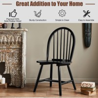 Kotek Wood Dining Chairs Set Of 4, Windsor Chairs With Spindle Back, Solid Wood Legs, Wide Seat, Farmhouse Armless Side Chairs For Living Room, Dining Room, Kitchen (Black)