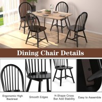 Kotek Wood Dining Chairs Set Of 4, Windsor Chairs With Spindle Back, Solid Wood Legs, Wide Seat, Farmhouse Armless Side Chairs For Living Room, Dining Room, Kitchen (Black)