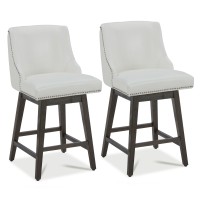 Chita Counter Height Swivel Barstools Fsc Certified 26 H Seat Height Upholstered Bar Stools Set Of 2 Faux Leather In White