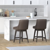 Chita Counter Height Swivel Barstools Fsc Certified 26 H Seat Height Upholstered Bar Stools Set Of 2 Faux Leather In Chocola