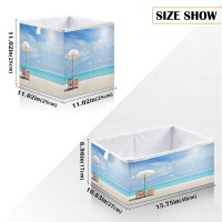 Kigai Summer Beach Theme Storage Bins Cube Foldable Storage Baskets Bin Waterproof Home Organizer With Handles Basket For Toy Nursery Blanket Clothes, 11X11X11 Inch