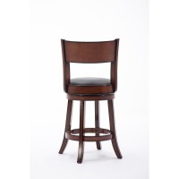 Pal 24 Inch Swivel Counter Stool, Solid Wood, Bonded Leather, Brown