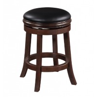 Sabi 24 inch Swivel Counter Stool, Solid Wood, Faux Leather, Brown, Black