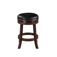 Sabi 24 inch Swivel Counter Stool, Solid Wood, Faux Leather, Brown, Black