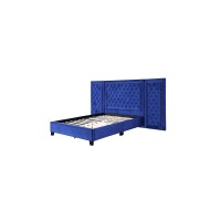 Acme Damazy Queen Bed In Blue Velvet