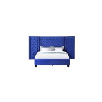 Acme Damazy Queen Bed In Blue Velvet