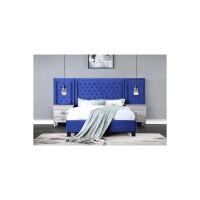 Acme Damazy Queen Bed In Blue Velvet