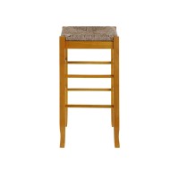 Chris 29 Inch Barstool with Wood Frame, Handwoven Rush Seat, Oak Brown