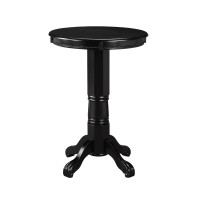 Benjara Ava 42 Inch Wood Pub Bar Table, Molded Trim, Carved Pedestal, White