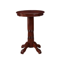 Benjara Ava 42 Inch Wood Pub Bar Table, Sunburst Design, Carved Pedestal, Brown