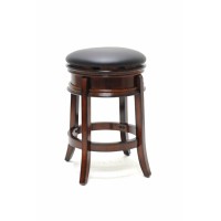 Sabi 24 inch Swivel Counter Stool, Solid Wood, Faux Leather, Brown, Black