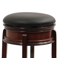 Sabi 24 inch Swivel Counter Stool, Solid Wood, Faux Leather, Brown, Black