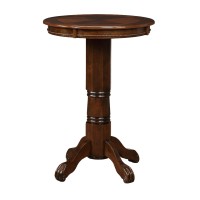 Benjara Ava 42 Inch Wood Pub Bar Table, Sunburst Design, Carved Pedestal, Brown