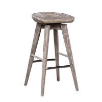 Esme 29 Inch Swivel Barstool with Contour Seat, Wood, Wire Brushed White