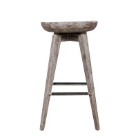 Esme 29 Inch Swivel Barstool with Contour Seat, Wood, Wire Brushed White