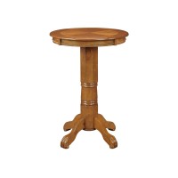 Benjara Ava 42 Inch Wood Pub Bar Table, Sunburst Design, Carved Pedestal, Brown