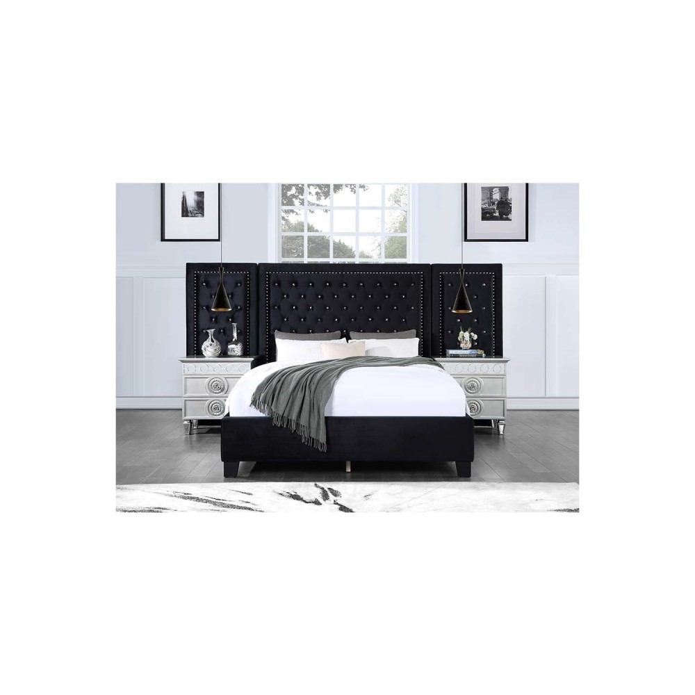 Acme Damazy Queen Bed In Black Velvet