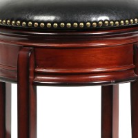 Sabi 24 inch Swivel Counter Stool, Solid Wood, Faux Leather, Brown, Black
