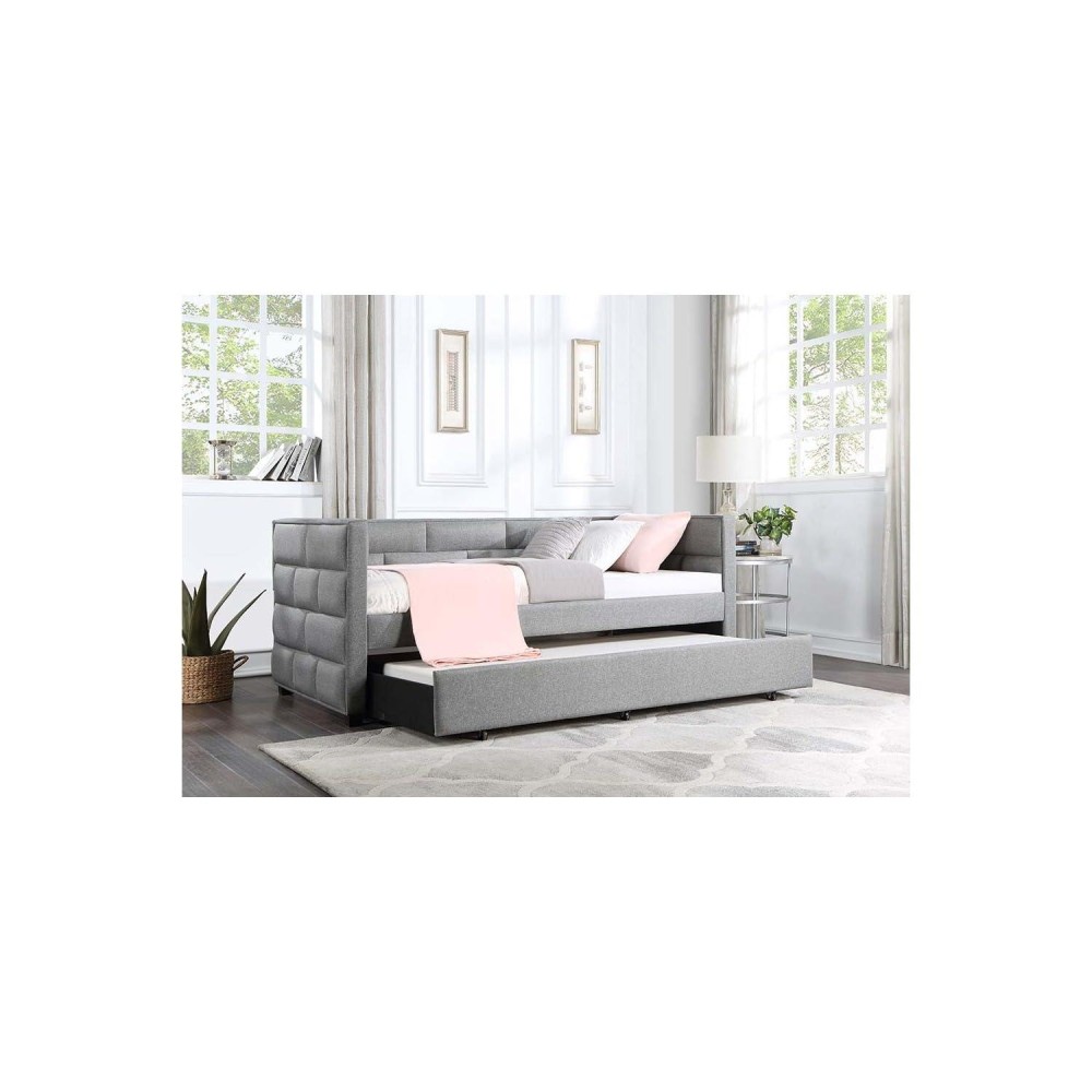 Acme Ebbo Daybed And Trundle In Gray Fabric