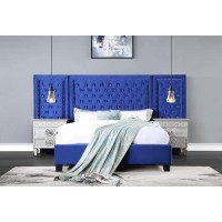 Acme Damazy Eastern King Bed In Blue Velvet