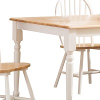 5 Piece Cottage Style Dining Table Set, 4 Windsor Back Chairs, White, Brown