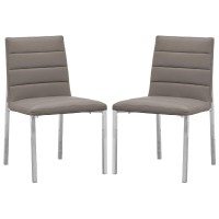 Eun 23 Inch Faux Leather Channel Dining Chair, Chrome Legs, Set of 2, Gray