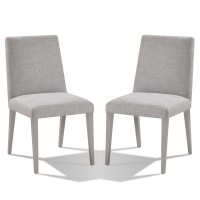 Hal 18 Inch Parson Dining Chair, Fabric Upholstered, Set of 2, Silver, Gray