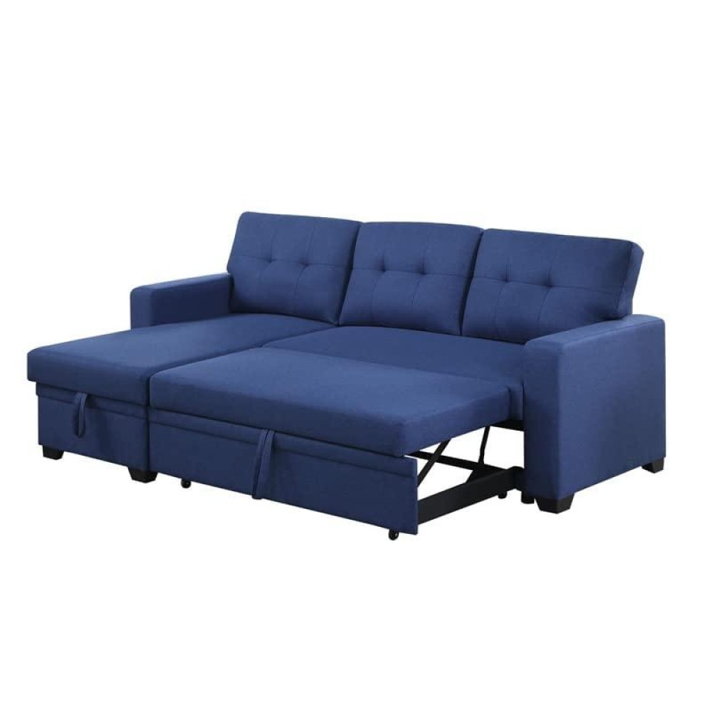 Devion Furniture Contemporary Reversible Sectional Sleeper Sectional Sofa With Storage Chaise In Blue Fabric