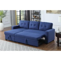 Devion Furniture Contemporary Reversible Sectional Sleeper Sectional Sofa With Storage Chaise In Blue Fabric