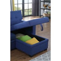 Devion Furniture Contemporary Reversible Sectional Sleeper Sectional Sofa With Storage Chaise In Blue Fabric