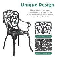 Withniture Bistro Table And Chairs Set Of 2 With Umbrella Hole Cast Aluminum Patio Bistro Sets 3 Piece Outdoor Bistro Table Set Patio Furniture Set For Front Porch Set Garden(Butterfly Black)