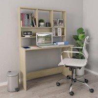 Vidaxl Premium Engineered Wood Desk - Modern Organizational Workstation With Shelves, Easy-Clean Sonoma Oak Finish, Compact Design For Limited Space