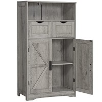 Weenfon Floor Storage Cabinet With 2 Adjustable Drawers & 2 Barn Doors, Standing Cupboard With 2 Shelf, For Living Room, Home Office, Kitchen, Grey
