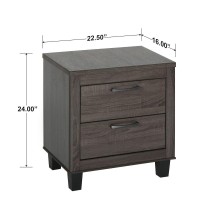 Better Home Products Silver Fox Mid Century Modern 2 Drawer Nightstand in Gray