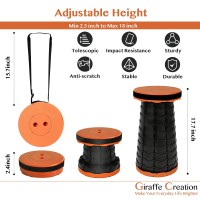 Giraffe Creation Upgraded Folding Stool, Heavy Duty Collapsible Telescoping Stool With Load Capacity 400Lbs, Portable Retractable Stool For Camping Fishing Hiking Bbq, Orange