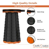 Giraffe Creation Upgraded Folding Stool, Heavy Duty Collapsible Telescoping Stool With Load Capacity 400Lbs, Portable Retractable Stool For Camping Fishing Hiking Bbq, Orange