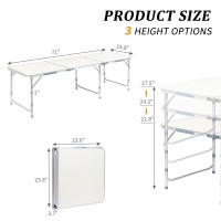 Outvita 6Ft Portable Folding Camping Table  Outdoor Waterproof Adjustable Height Table  Aluminum Lightweight Suitcase Foldable Table For Picnic Bbq Beach Dining