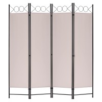 4 Panel Room Divider 6Ft Steel Frame Screen Folding Privacy Divider Freestanding Partition For Home Office Bedroom (Tan)