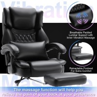 High Back Massage Reclining Office Chair With Footrest - Executive Computer Home Desk Massaging Lumbar Cushion , Adjustable Angle , Breathable Thick Padding For Comfort (Black)