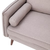 Evie MidCentury Modern Loveseat Sofa with Faux Linen Fabric Upholstery Solid Wood Legs in Taupe