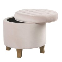 Homepop By Kinfine Fabric Upholstered Round Storage Ottoman - Velvet Button Tufted Ottoman With Removable Lid, Pink, Small